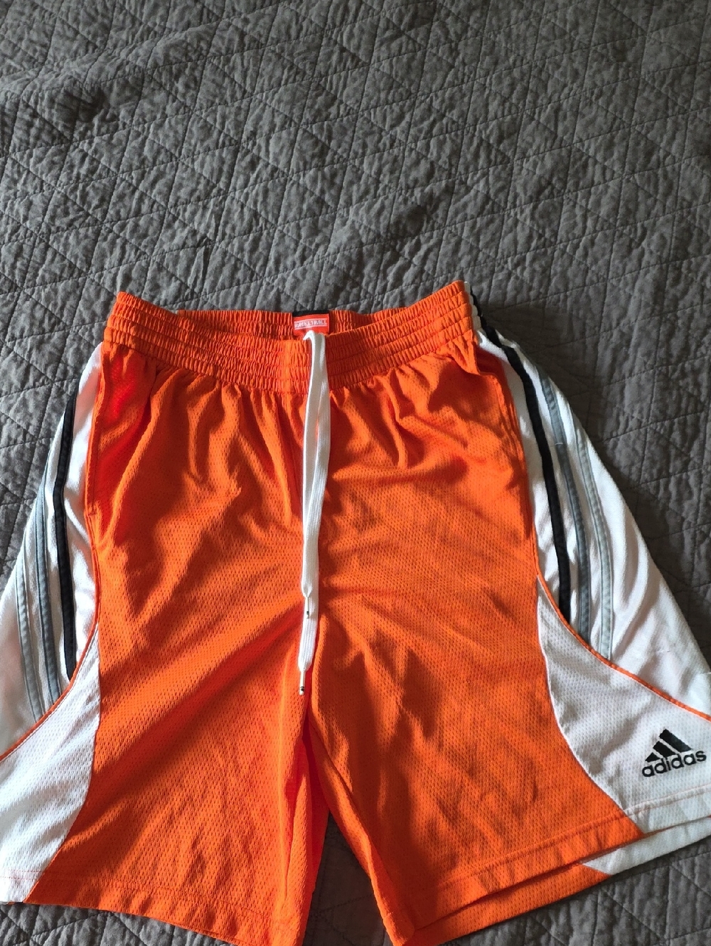 adidas Bright Orange Athletic Mesh Shorts with White Side Panels